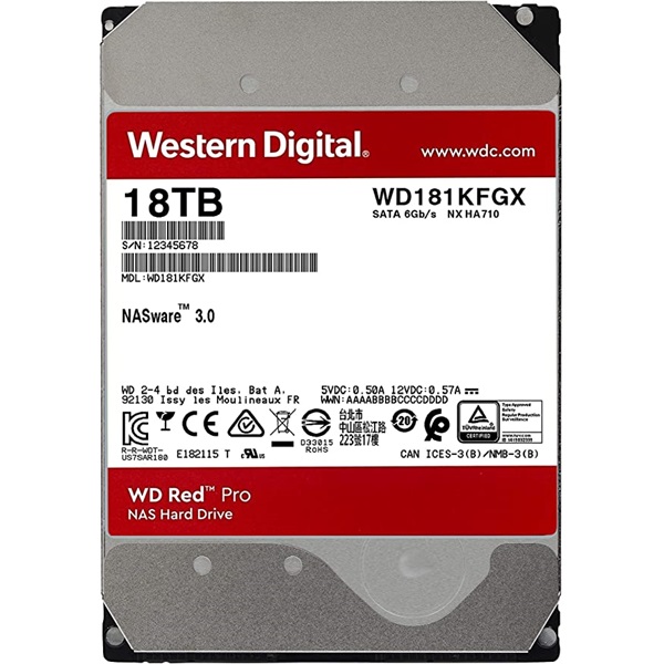 Western Digital 3,5  18000GB belső SATAIII 7200RPM 512MB RED PRO WD181KFGX winchester 5 év